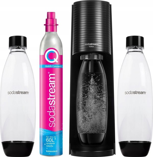Κορεσμός Sodastream Terra + 2 μπουκάλια + αέριο Μαύρο + σιρόπι Pepsi, Pepsi Zero, Pepsi Lime, 7Up