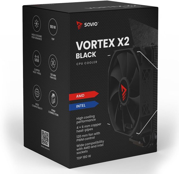 Savio Vortex X2 Ψύκτρα Επεξεργαστή CPU, Αερόψυξη, Μαύρο Χρώμα