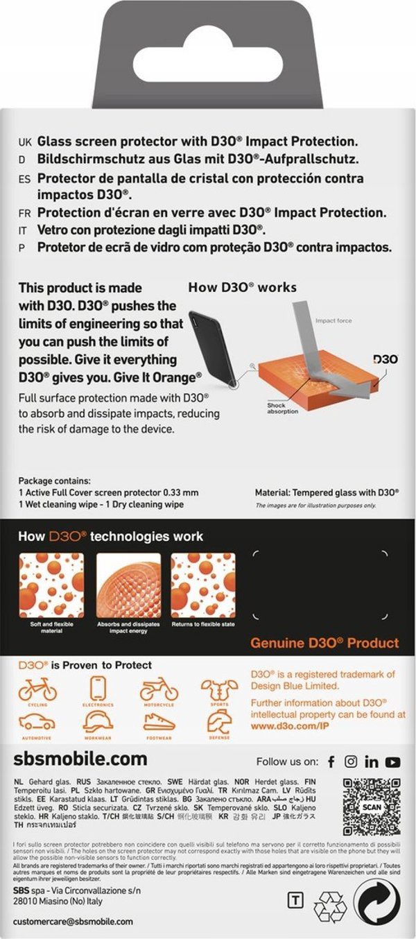 SBS Mobile Tempered Glass D3O με πλαίσιο για iPhone 16 Pro Max