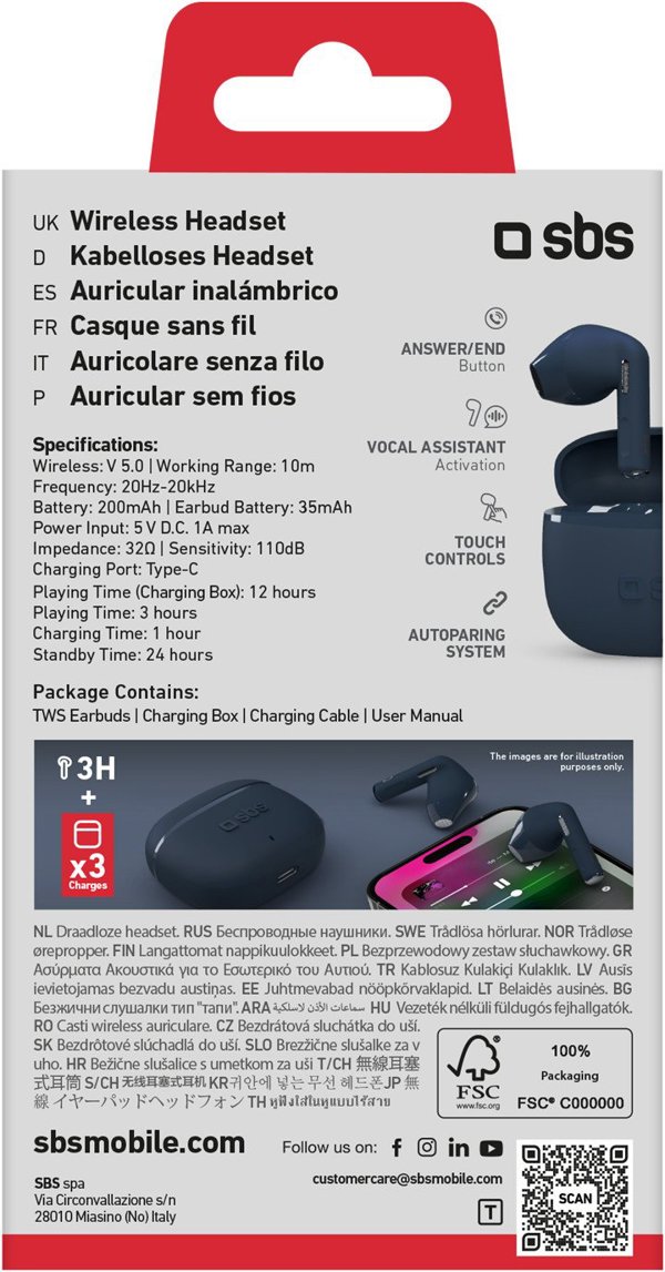 Ασύρματα ακουστικά SBS Go Pods TWS, σκούρο μπλε