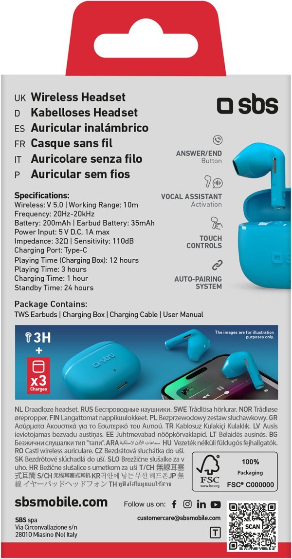 Ασύρματα ακουστικά SBS Go Pods TWS, μπλε