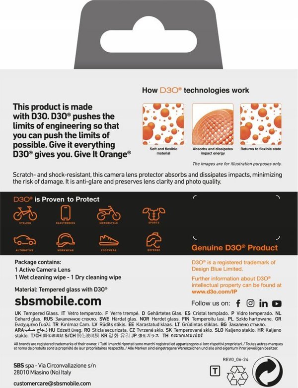 SBS Mobile Tempered Glass SBS D3O για την κάμερα του iPhone 16 Pro / 16 Pro Max