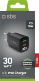 Φορτιστής Ταξιδιού SBS PD 30W USB-C/18W USB LCD GaN μαύρο