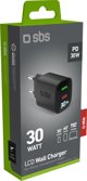Φορτιστής Ταξιδιού SBS PD 30W USB-C/18W USB LCD GaN μαύρο