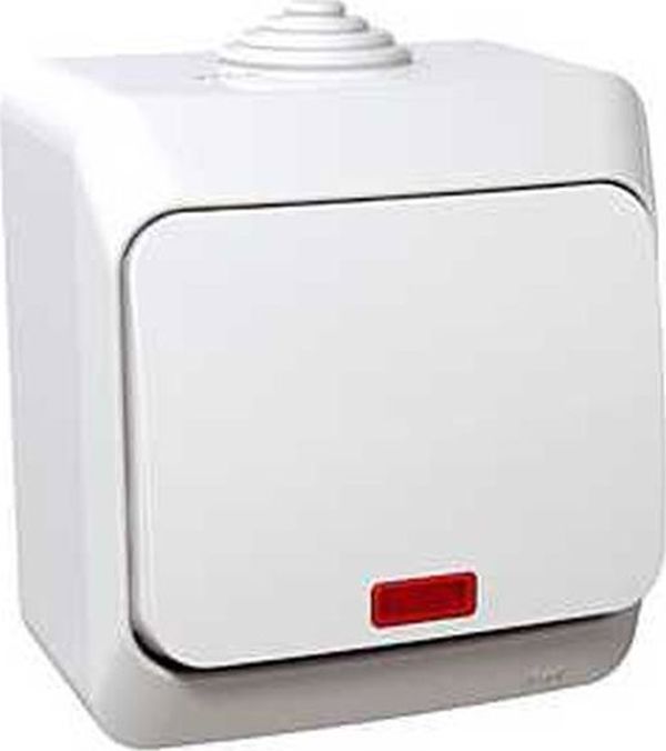 Schneider Electric Cedar Plus Μονοπολικός Διακόπτης 16AX IP44 Με Φωτισμό, Λευκό, WDE000514