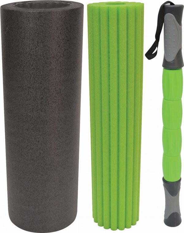 Schildkrot Ράβδοι Μασάζ 3 σε 1, Σετ Κύλινδροι Foam Roller για Αποθεραπεία & Μυοπεριτονιακή Χαλάρωση, Γκρι-Πράσινο