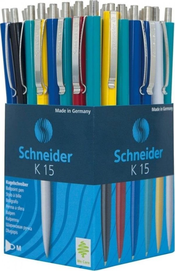 Schneider Στυλό Αυτόματο K15 Μπλε, 50 Τεμάχια, Ανοξείδωτη Μύτη, Αδιάβροχο Μελάνι ISO 12757-2