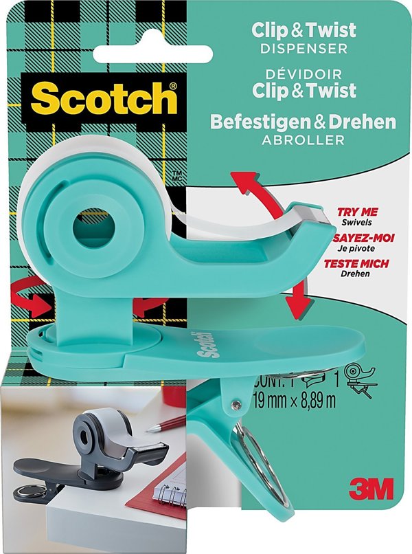 Scotch Διανομέας Ταινίας Clip&Twist C-19-CLIP, Πράσινος, Περιλαμβάνει Ταινία Magic 19mm x 8.89m