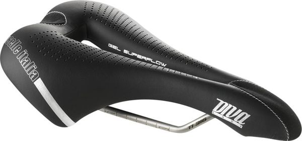 Selle Italia Σέλα SELLE ITALIA DIVA GEL SUPERFLOW S (id match - S3) TI 316 Tube 7, fibra-tek, 275g μαύρο (NEW)