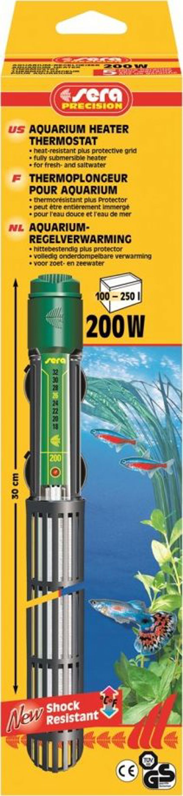 Sera Θερμαντήρας Ενυδρείου με Θερμοστάτη 200W, 30cm, από Γυαλί Χαλαζία