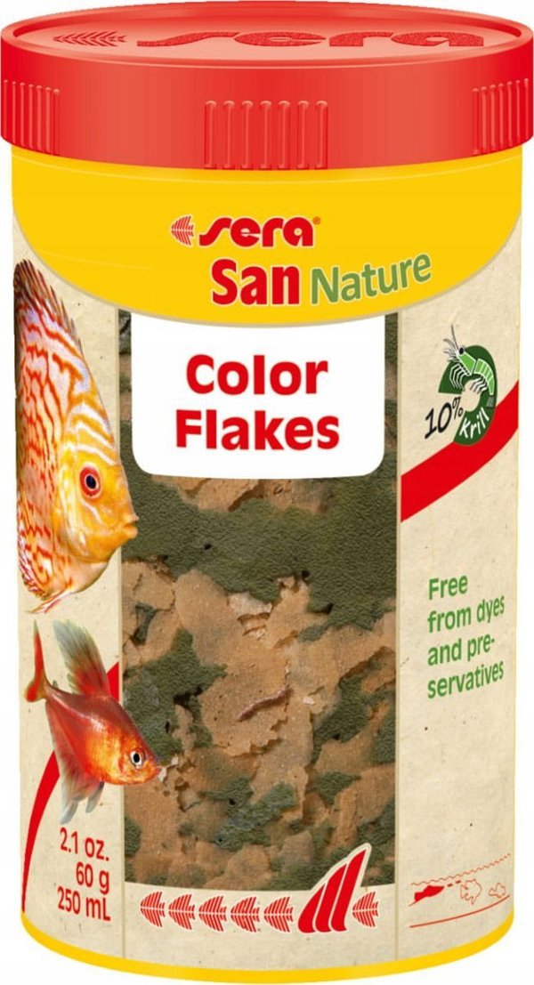 Sera San Nature Τροφή για Ψάρια σε Νιφάδες 250ml - Premium Τροφή Ενίσχυσης Χρώματος
