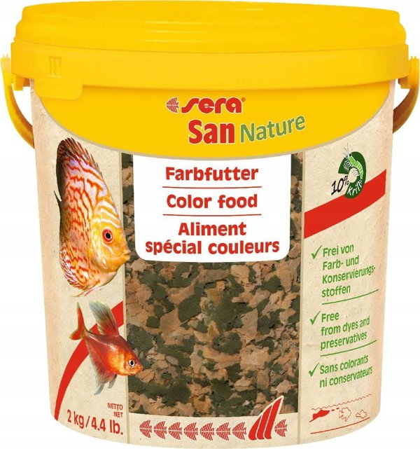 Sera San Nature Τροφή Για Ψάρια, Premium Ενισχυτικό Χρωμάτων, 10 l