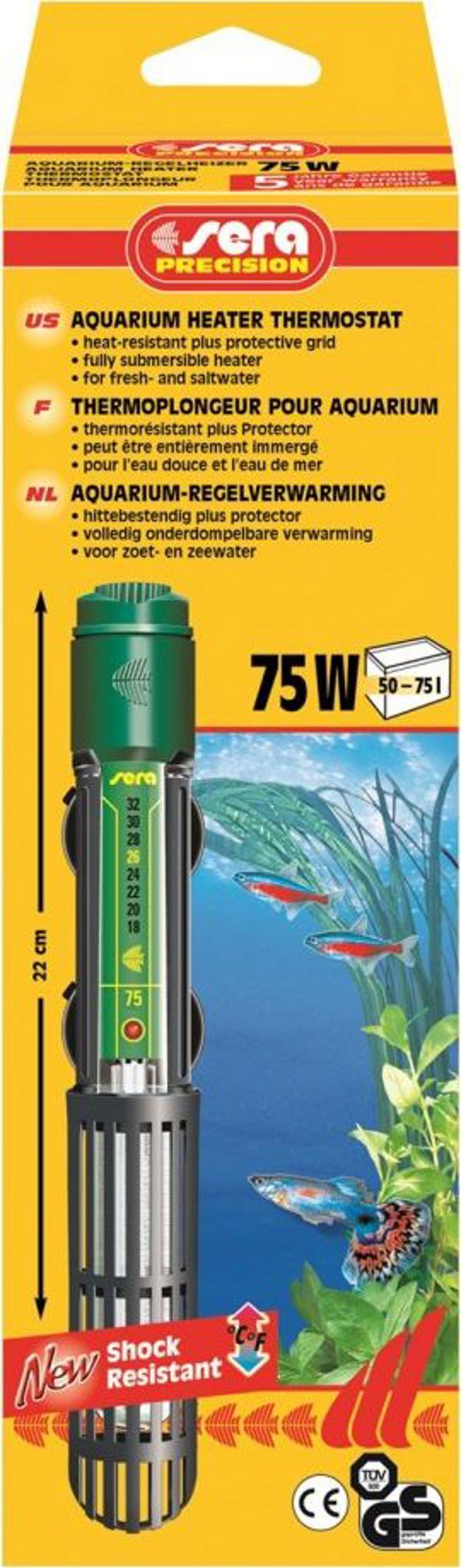 Sera Θερμαντήρας Ενυδρείου με Θερμοστάτη 75W, 22cm, από Γυαλί Χαλαζία, για Μικρά Ενυδρεία 8038373