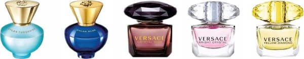 SET MINIATUR VERSACE Crystal Noir EDT 5ml + Dylan Turquoise EDT 5ml + Yellow Diamond EDT 5ml +  Bright Crystal 5ml +  Pour Femme Dylan Blue Parfum 5ml