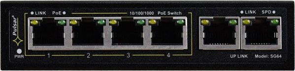 SG64WP PULSAR Switch PoE 6-portowy Gigabit Ethernet 4xPoE 2xUpLink 60W bez zasilacza