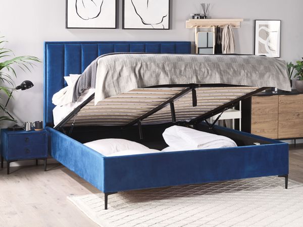 Κρεβάτι Shumee Velvet με αποθηκευτικό χώρο 180 x 200 cm μπλε SEZANNE 8700876 4251682259842