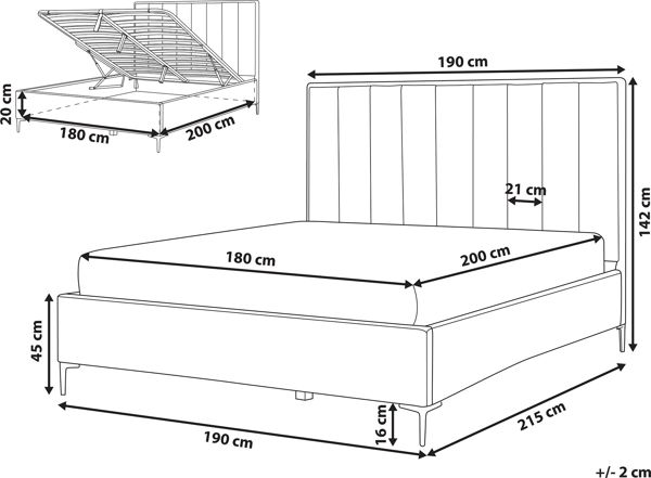 Κρεβάτι Shumee Velvet με αποθηκευτικό χώρο 180 x 200 cm μπλε SEZANNE 8700876 4251682259842