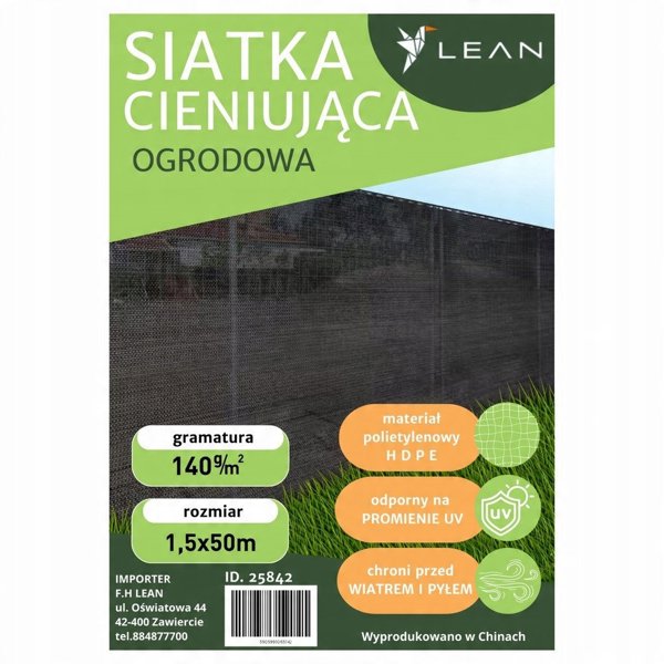 Lean Σκίαστρο Φράχτη Κήπου, Πράσινο, 1.5m x 50m, 140g/m²