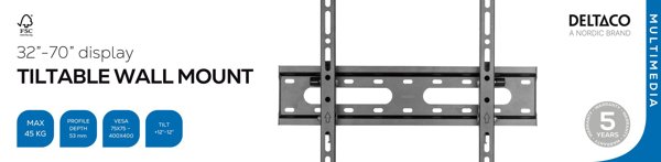 Επιτοίχια βάση DELTACO, κλίση, 32-70 ", 45 kg, μαύρο / ARM-1101-B / 1903399