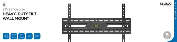 Sieninis laikiklis DELTACO, tvirtas, pakreipiamas, 37–86", 75 kg, juodas / ARM-1154-B / 1903409