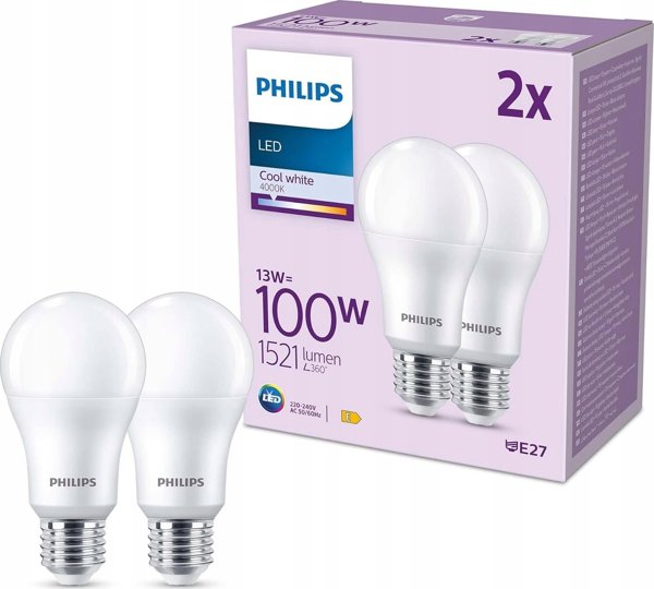 Λάμπα Signify Philips LED κλασική 100W E27 Ψυχρό λευκό 1521lm ματ 2 τεμ P