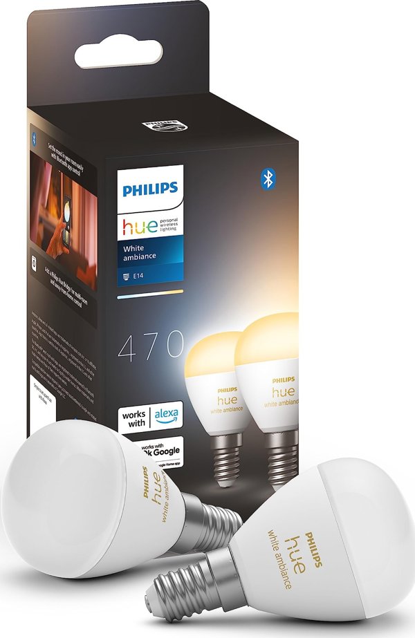 Signify Philips Hue White Amb. E14 Λάμπα Σταγόνα Διπλή Συσκευασία 2x470lm