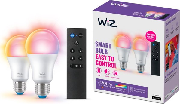 Signify WiZ White & Color 60W E27 A60 Τυπική μορφή 2er +Τηλεχειριστήριο