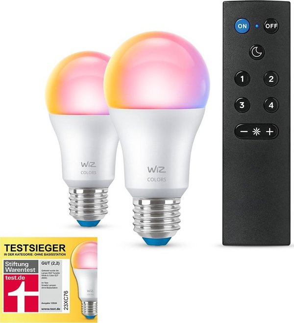 Signify WiZ White & Color 60W E27 A60 Τυπική μορφή 2er +Τηλεχειριστήριο