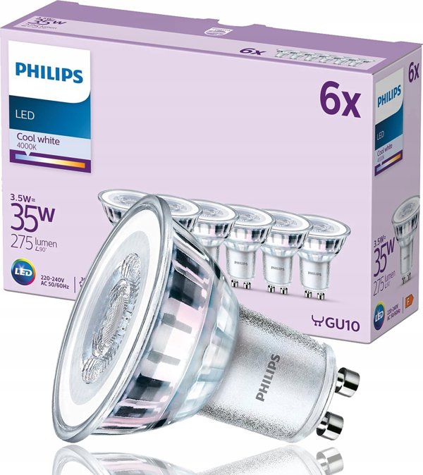 Signify Philips LED classic Lampe 35W GU10 Kaltweiß 275lm Ασημί 6er P 14219059 8719514451612