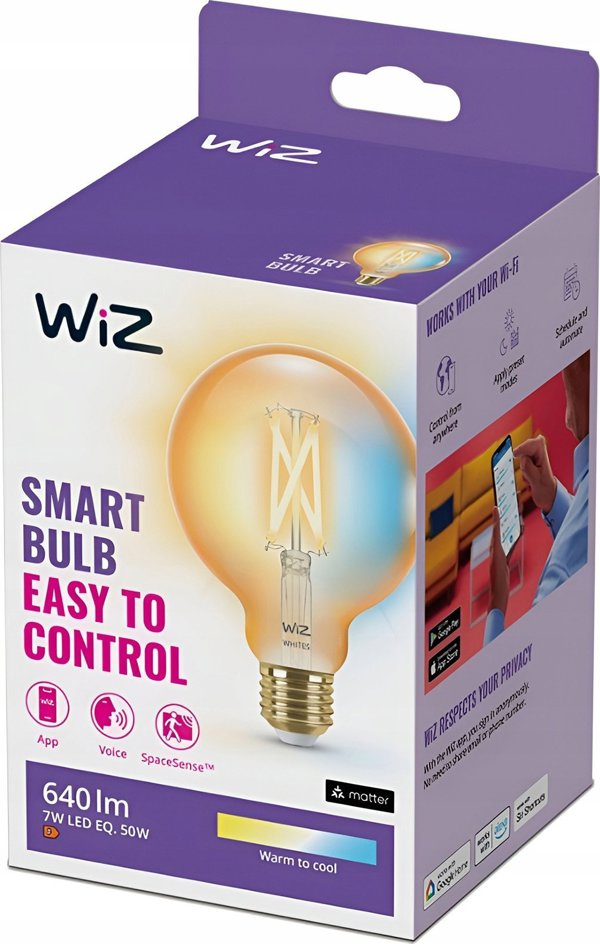 Signify WiZ Filament 50W E27 Σφαιρική μορφή G95 Κεχριμπάρι Μονό πακέτο.