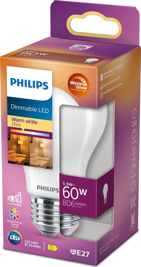 Signify Phillips LED WarmGlow Lampe 60W E27 810lm matt 1er P