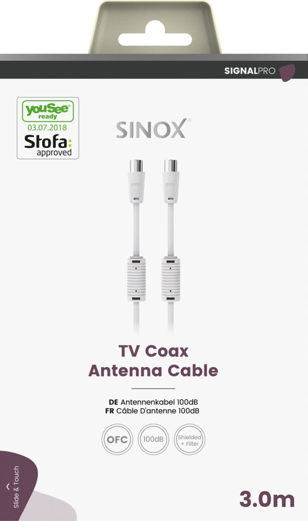 Sinox Sinox PRO καλώδιο κεραίας. YouSee & Stofa εγκεκριμένο. 3m. Λευκό