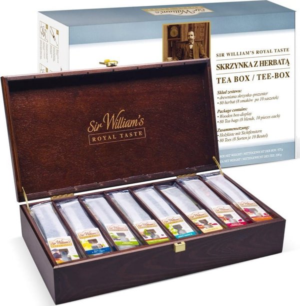 Sir Williams Zestaw herbat Sir Williams Royal Taste 80 szt. w drewnianym prezenterze - 8 herbat po 10 sztuk