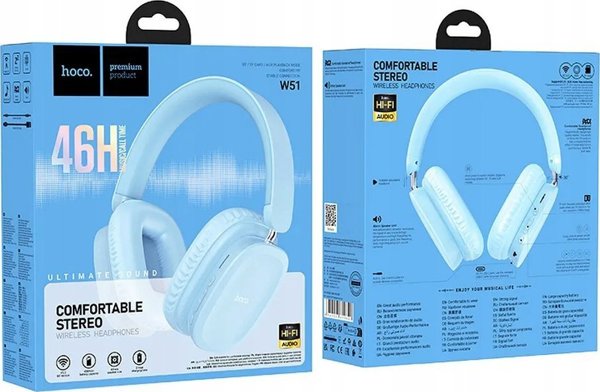 Sluchawki Hoco HOCO sluchawki bezprzewodowe bluetooth naglowne W51 niebieskie