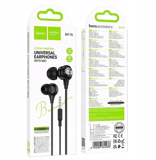 Hoco M116 Ενσύρματα Ακουστικά In-Ear με Βύσμα Jack 3.5mm - Μαύρα