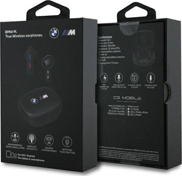 Ακουστικά BMW BMW ακουστικά Bluetooth BMBEMIATP20LOK TWS + σταθμός σύνδεσης μαύρο/black Printed Logos