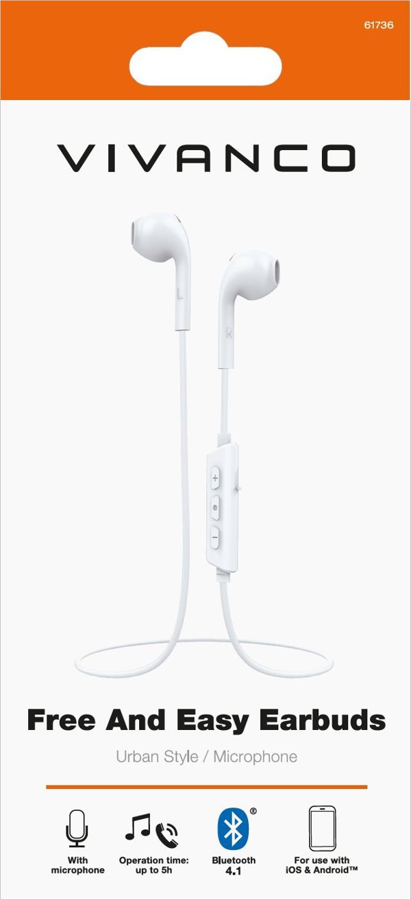 Ακουστικά Vivanco Vivanco ασύρματα ακουστικά Free&Easy Earbuds, λευκά (61736)