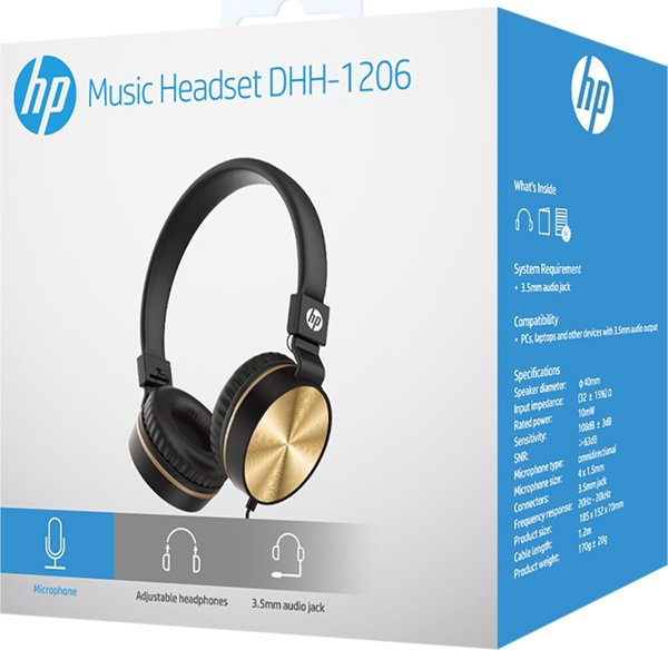 Ακουστικά HP HP DHH-1206 ακουστικά με μικρόφωνο, ρύθμιση έντασης, μαύρο-χρυσό, κλασικός τύπος 3,5mm jack