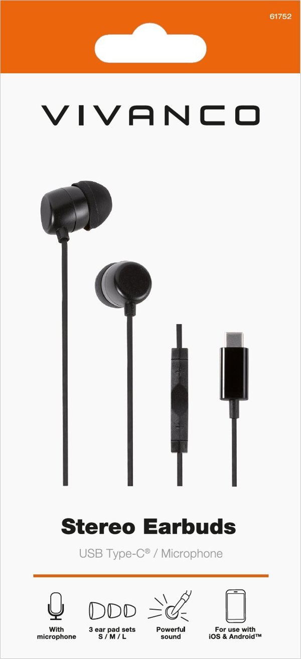 Ακουστικά Vivanco Vivanco headset Στερεοφωνικά ακουστικά USB-C, μαύρο (61752)