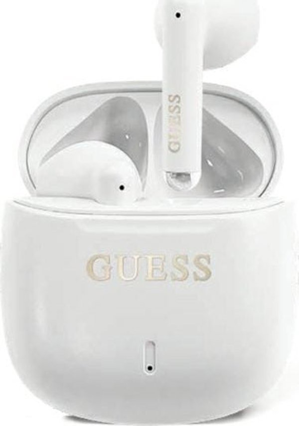 Ακουστικά Guess Guess Bluetooth GUTWSJ14ESGH TWS + βάση φόρτισης λευκό/λευκό Printed Classic Logo