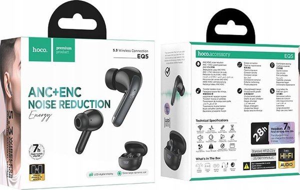 Ακουστικά Hoco HOCO ασύρματα ακουστικά bluetooth TWS ANC ENC EQ5 μαύρα