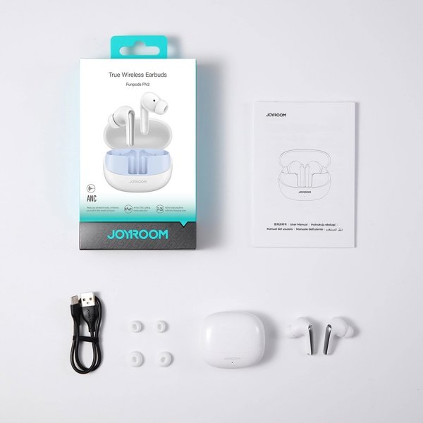 Ακουστικά JOYROOM Ακουστικά JOYROOM Funpods JR-FN2 ενδοωτιαία TWS με Bluetooth 5.4, λειτουργία ANC και προστασία IP54 - λευκά