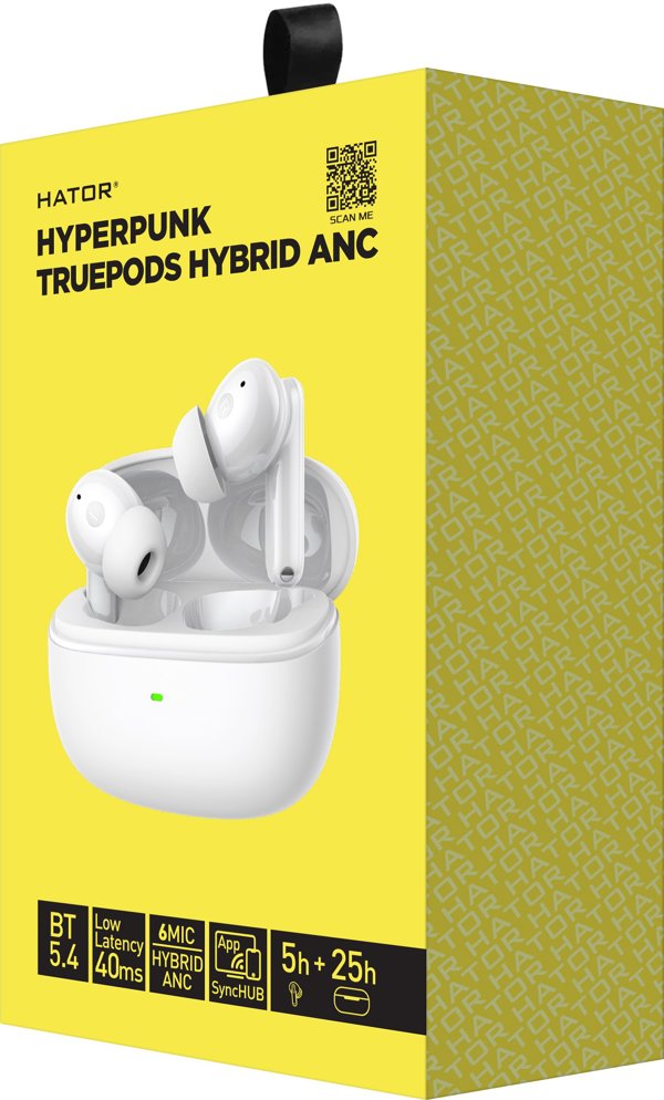 Hator Hyperpunk Truepods Ακουστικά True Wireless Hybrid ANC Bluetooth, Λευκό