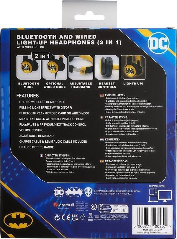 Ακουστικά Batman Over-Ear BT Light-Up με λογότυπο Batman