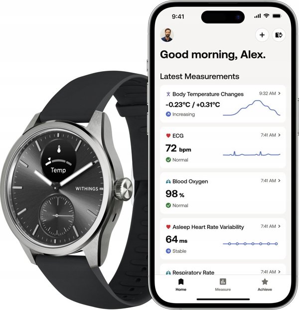 Έξυπνο ρολόι Withings Withings Scanwatch 2 - ρολόι με λειτουργία ΗΚΓ, μέτρηση παλμών και SPO2 καθώς και μέτρηση φυσικής δραστηριότητας και ύπνου (42mm, μαύρο)