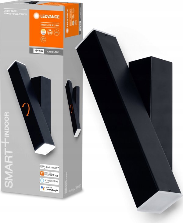 Έξυπνο LED φωτιστικό τοίχου LEDVANCE SMART WIFI ORBIS CROSS, 12W, 3000-6500K, 600lm, μαύρο.