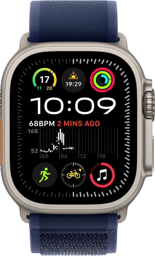 Apple Watch Ultra 2 (GPS + Cellular) 49mm Natural Titanium Case with Blue Trail Band, S/M (MX4J3)