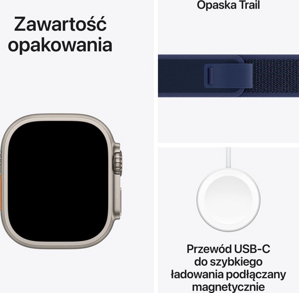 Apple Watch Ultra 2 (GPS + Cellular) 49mm Natural Titanium Case with Blue Trail Band, S/M (MX4J3)