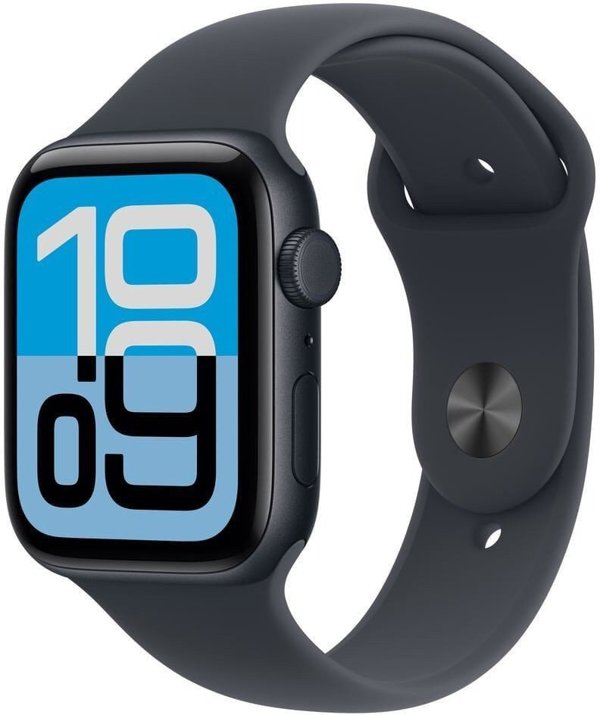 Apple Watch SE 3 (GPS) 44 mm μεσαία νύχτα αλουμινένια θήκη και μεσαία νύχτα αθλητικό λουράκι, M/L