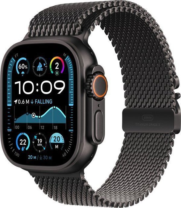 Apple Watch Ultra 2 (GPS + Cellular) 49mm Μαύρη Θήκη Τιτανίου με Μαύρο Milanese Loop, Μικρό (MX4W3)